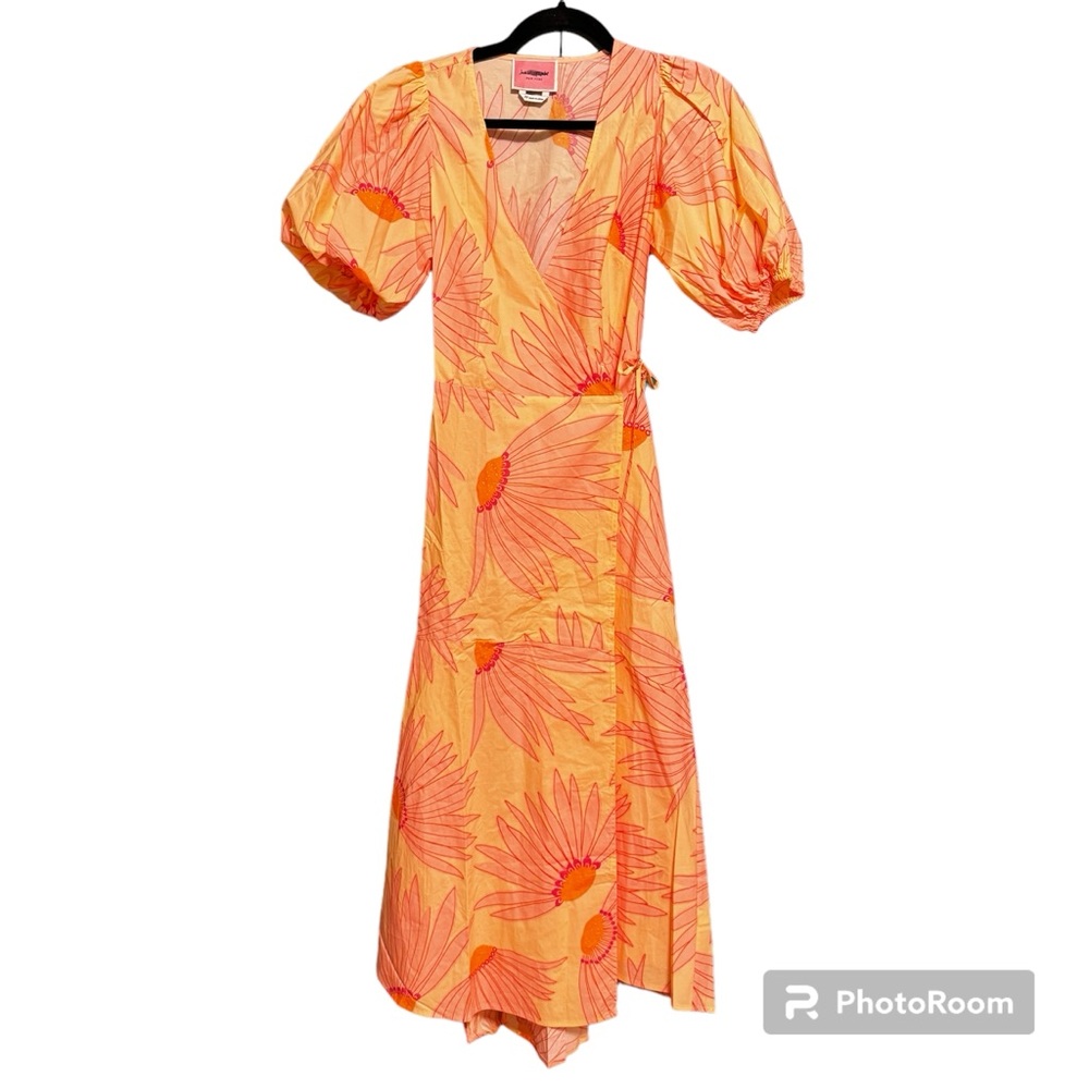 NWOT Kate Spade Grand Daisy Midi Wrap Dress Women's Orange Pink Size 00 - Picture 3 of 5